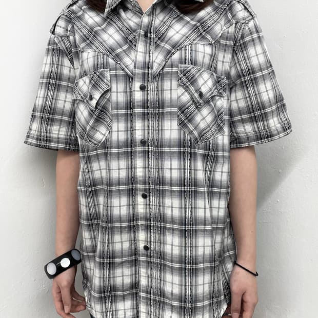 펑크 체크 버튼 셔츠