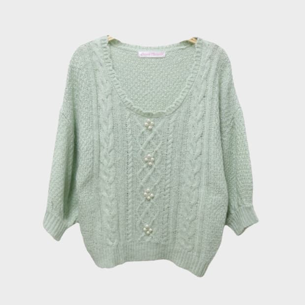 ANNE BASKET 진주 포인트 반팔 니트 62284