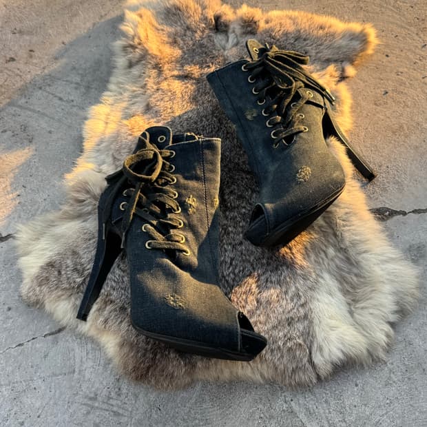 ASH Denim lace up  Ankle Bootie Heels 