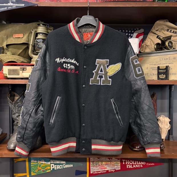 90s 아비렉스 나이트스태커즈 엠브로이드 레더 바시티자켓 N453