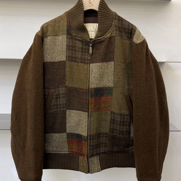 칼 헬무트 90s 체크 패치워크 울 자켓