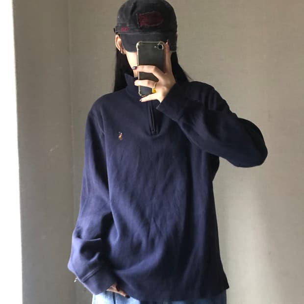 폴로 네이비 멀티포니 반집업