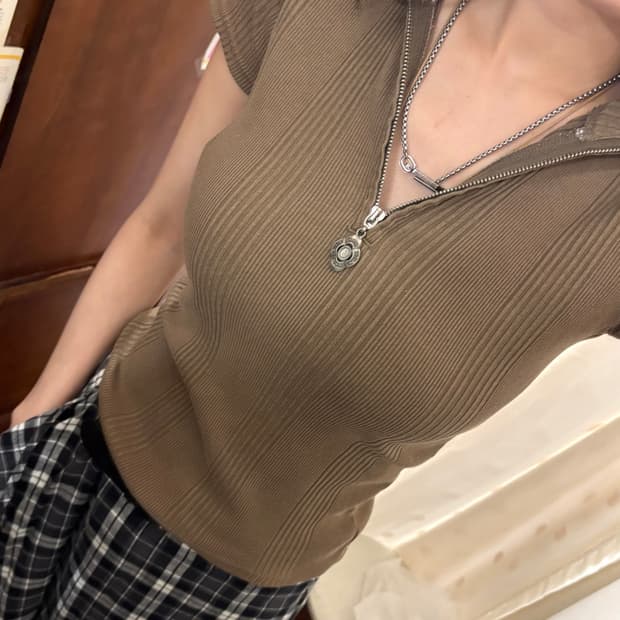 jpn vintage Half-Zip Short Sleeve Top