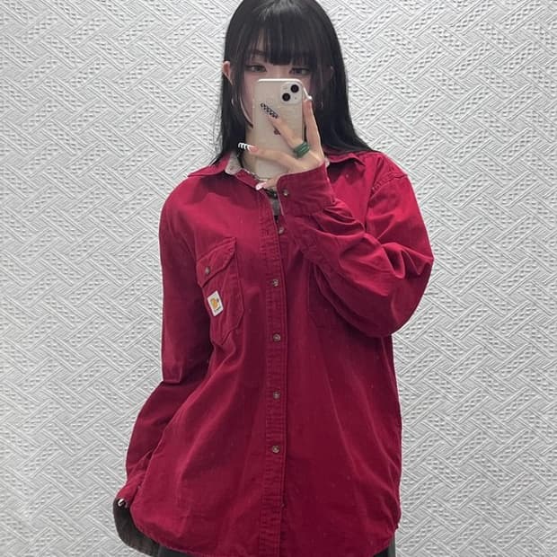 칼하트 FR 올드스쿨 레트로 빈티지 버건디 워크 셔츠 L C10188