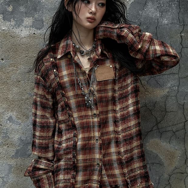 샵코르 노로맨스 펑크 워싱 체크셔츠
