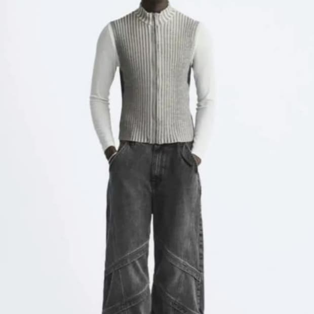 자라 암스테르담 라인 바이커 듄 배기 데님 새깅 팬츠 절개