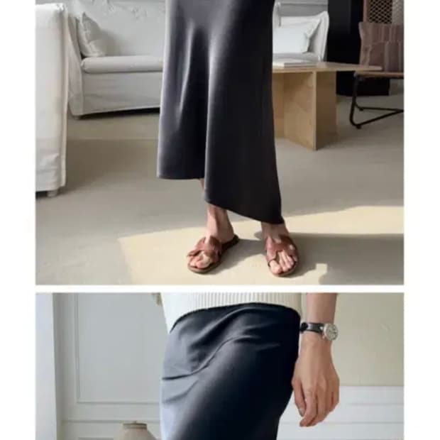 Alleno 블랙 실크 롱스커트