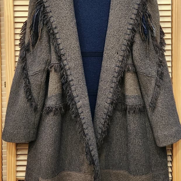 TIME 타임 브라운 프린지 롱 코트