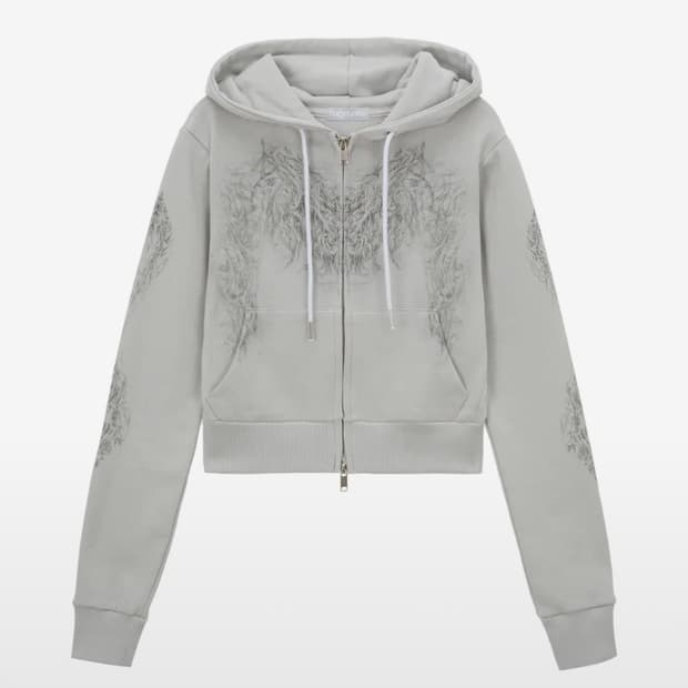 허그유어스킨 skully crop hood jip-up 스컬리 후드 집업