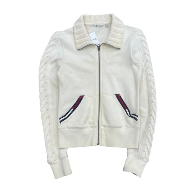 타미힐피거 아이보리 꽈배기 니트 집업