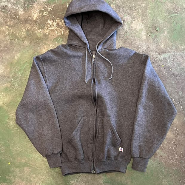 90's [M] 러셀 애슬레틱 빈티지 풀집 후드집업 블랭크 스웻