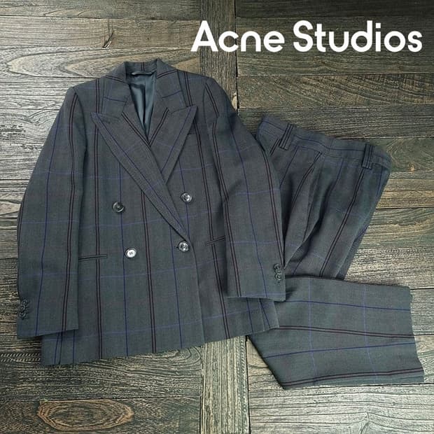 [아크네스튜디오] 더블 브레스트 그레이 체크 수트 셋업 P01595