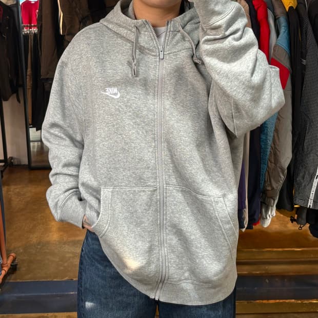 나이키 클럽로고 그레이 후드집업