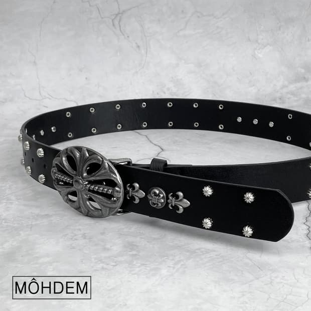 [Unisex] 스터드 크롬 버클 찡 가죽 벨트