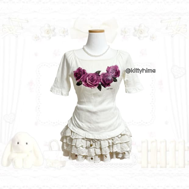 Lest rose 레스트로즈 프릴 로즈반팔 히메갸루 갸루 러블리 로걀탑