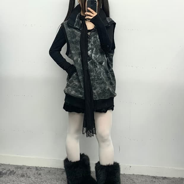 Clash 펑크 패턴 후드 베스트