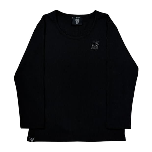 라이프워크 여성 골지 슬림핏 7부 티셔츠 블랙