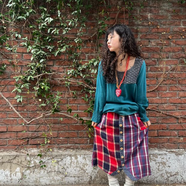 일본 빈티지 체크 패턴 스커트