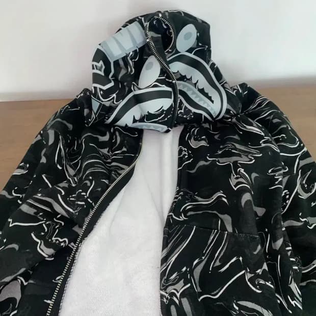 베이프 마블링카모 흑계 샤크후드 s