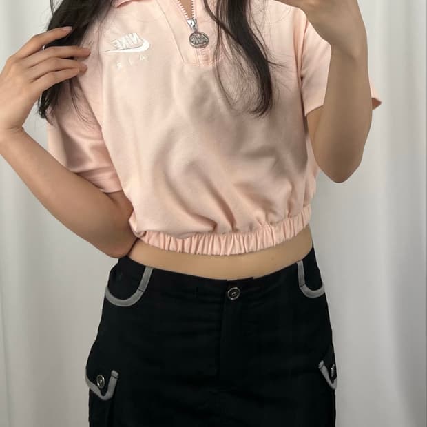 나이키 하프집업 크롭 핑크 반팔