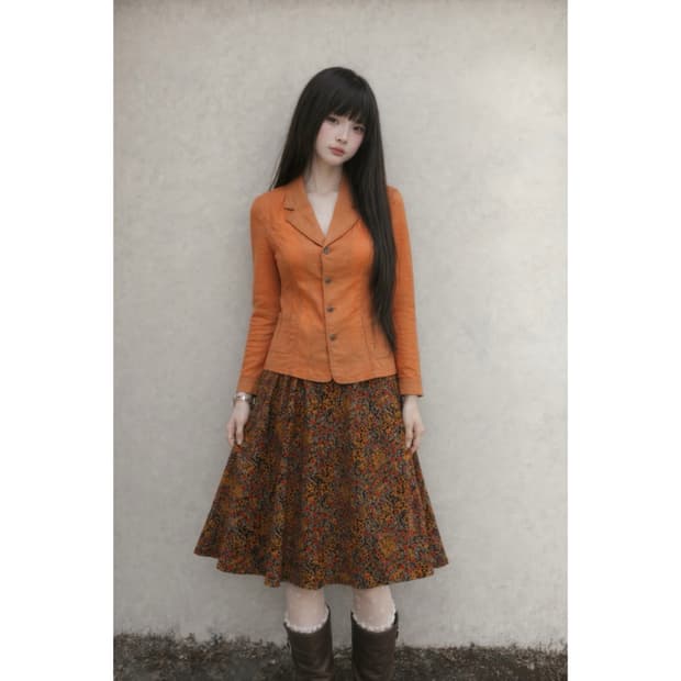 Orange Shirts + Skirt Cody Set