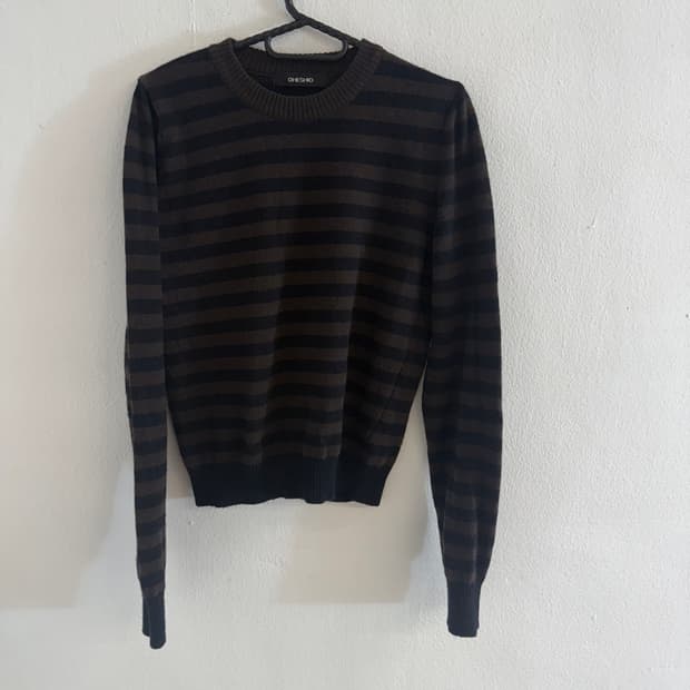 오헤시오 CASHMERE STRIPE KNIT, BROWN NAVY