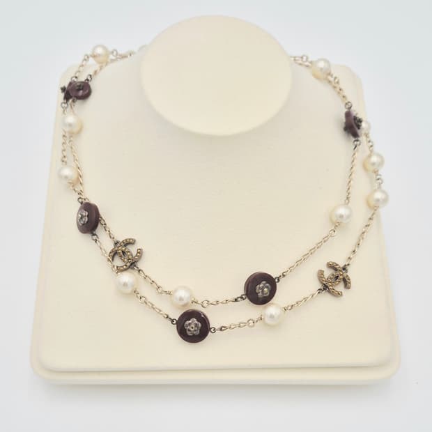 샤넬 카멜리아 & 진주 믹스 롱 네크리스 목걸이