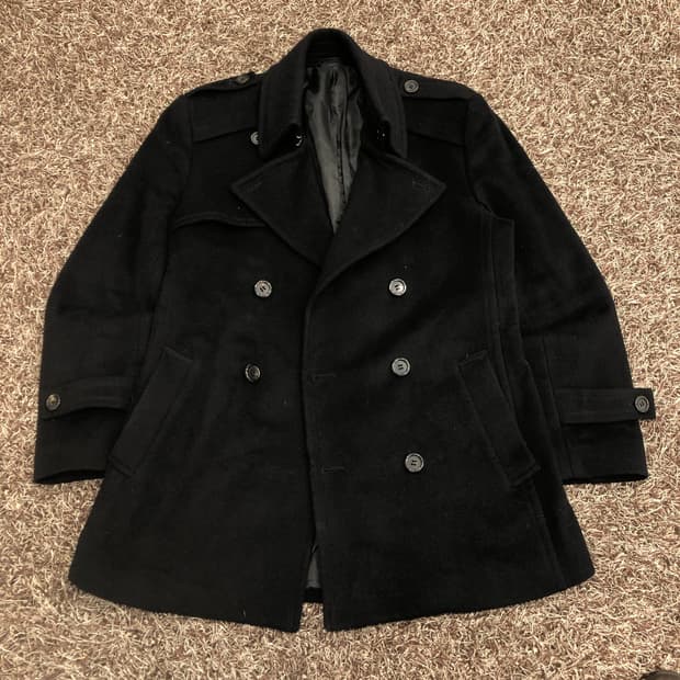 JASPER 울 블랙 더블 브레스트 피코트