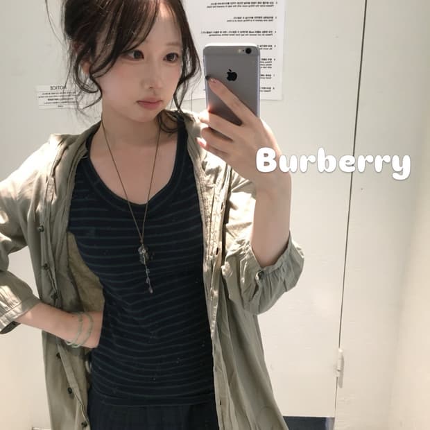 그린 스트라이프 버버리 퍼프 반팔 코디세트