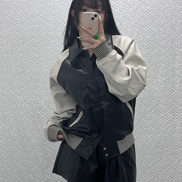 파르티멘토 빈티지 레트로 비건레더 바시티 자켓 M C08682