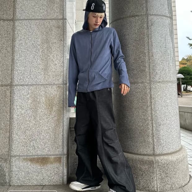 톤슬 더티 워싱 골지 집업 후드 블루