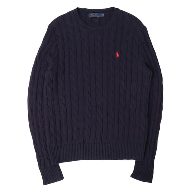 폴로 랄프로렌 네이비 레드 포니 코튼 케이블 니트