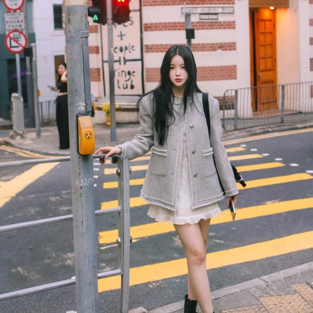 밀크코코아 그레이 트위드 자켓 m사이즈