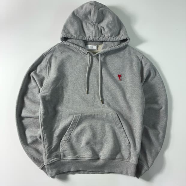 Ami  아미 스몰하트자수 그레이 후드티 