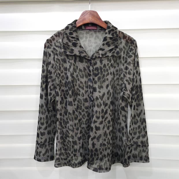 CalabaZa 레오파드 시스루 블라우스 셔츠- 우먼M-L