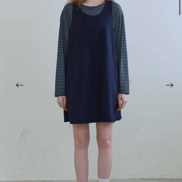 엔조블루스 도트 슬리브리스 네이비 원피스 미니드레스 새상품