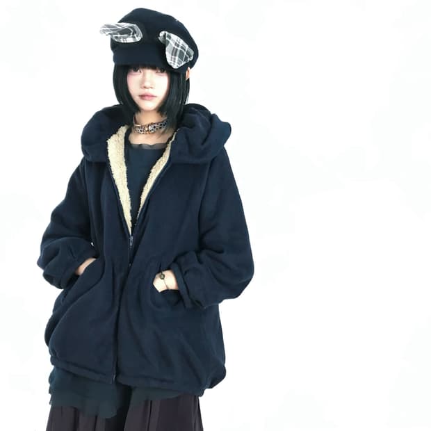 Navy puff balloon fleece zip-up