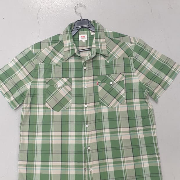 리바이스 웨스턴 체크 반팔 셔츠 L