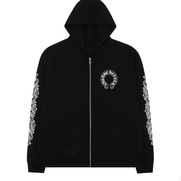 XL) 크롬하츠 홀스슈 플로랄 플리스 헤비웨이트 집업 후드 블랙