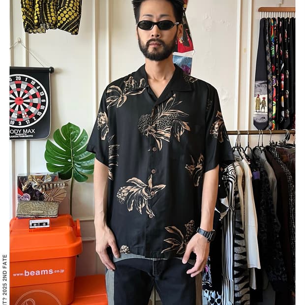 90-00's Blue Whale Hawaii Silk Shirt