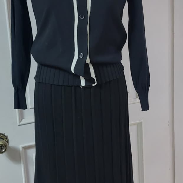 골지 니트 나시 롱 원피스 니트 가디건 세트