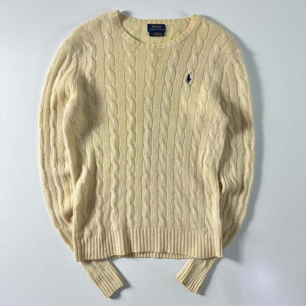 Polo  폴로 랄프로렌 메리노울 캐시미어 아이보리 꽈배기 니트 