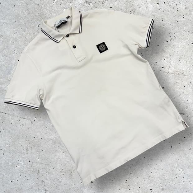 [M] 스톤아일랜드 슬림핏 화이트 카라 반팔 티셔츠 D277