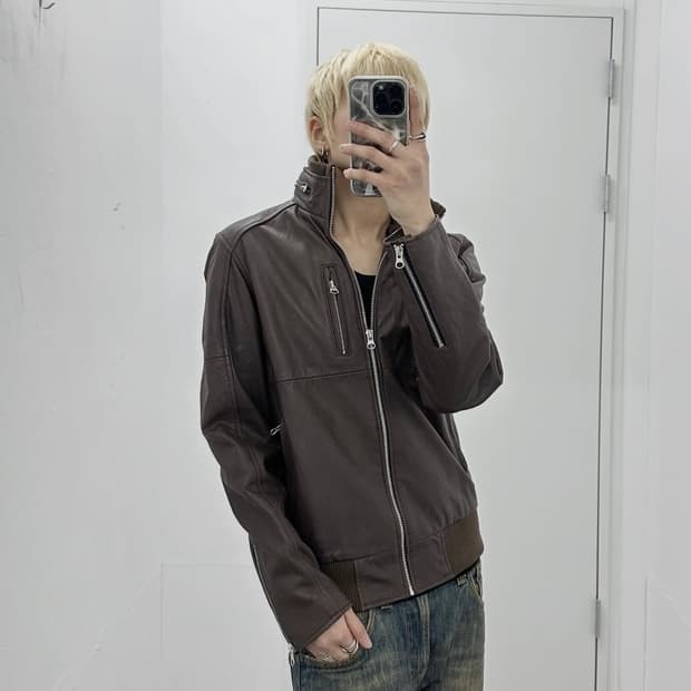 KMK Ribbed High-Neck Lambskin Zip Jacket