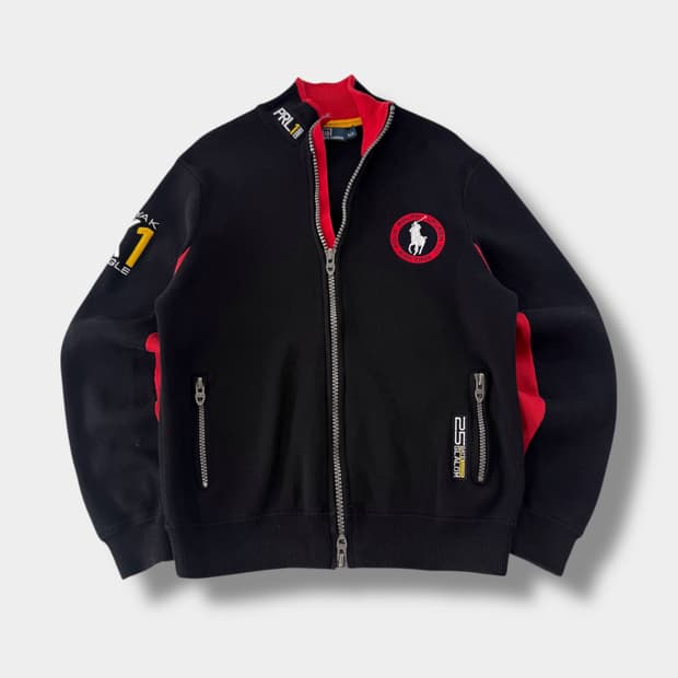 폴로 랄프로렌 루즈핏 빅포니 레이싱 투웨이 검빨 니트 집업