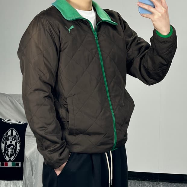 퓨마 퀄팅 브라운 푸퍼 자켓 L 
