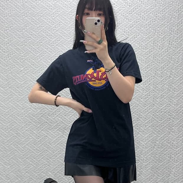빈티지 스트릿 캐주얼 키치 스탠즈 도넛 프린팅 반팔티 L C12652