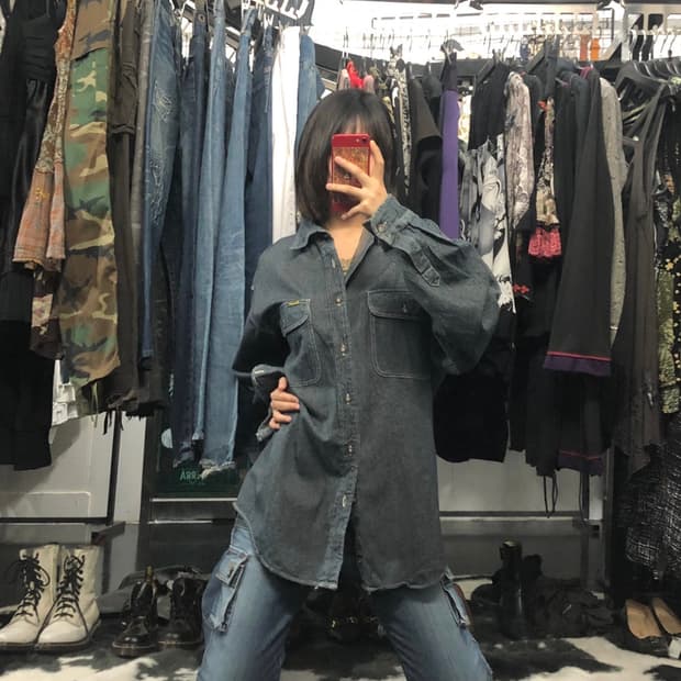 흑청 데님 셔츠