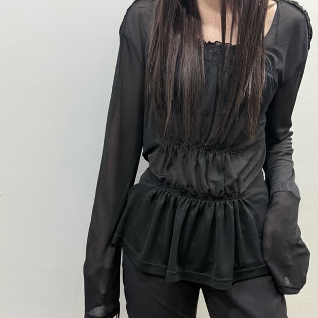 장 폴 고티에 아카이브 투톤 시스루 블라우스