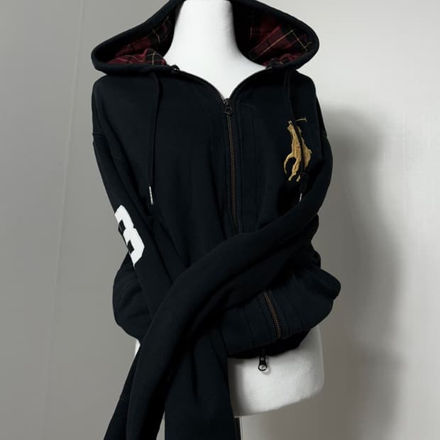 폴로 체크후드 빅포니 후드집업